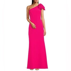 NWT Alex Marie Lilah Bow Sz 2 One-Shoulder Evening Gown Stretch Crepe Sleeveless